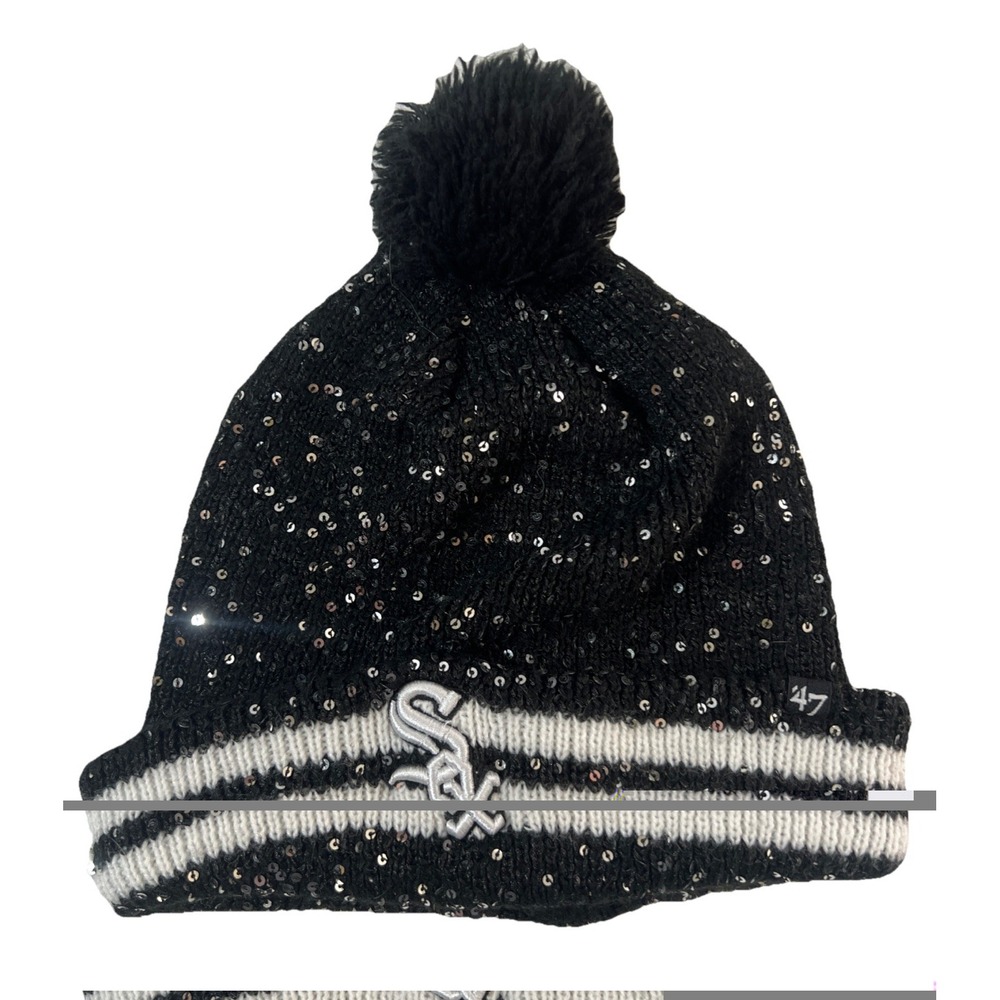 Chicago White‎ Sox 47 Brand Knit Beanie Black Glitter One Size Womens MLB